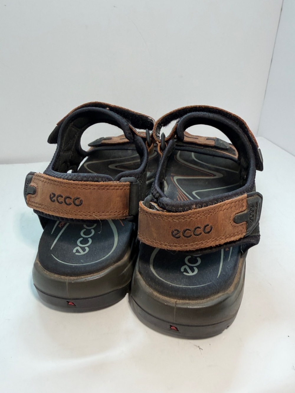 Ecco Brown and Black Men's Adjustable Strap Comfort Sandals - Picture 5 of 7